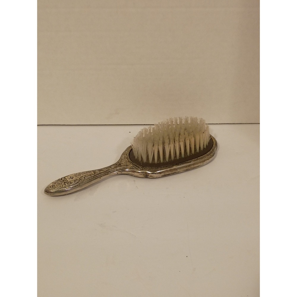 International Silver Company Vintage Silver Plated Repousse Floral Hair Brush